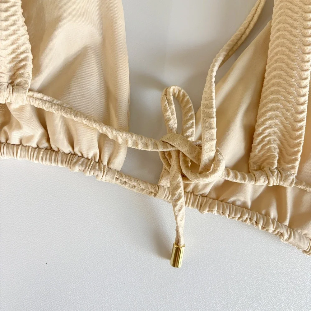 Monday Swimwear Womens Vanilla Palm Springs Textured Chevron Bikini Top Size M